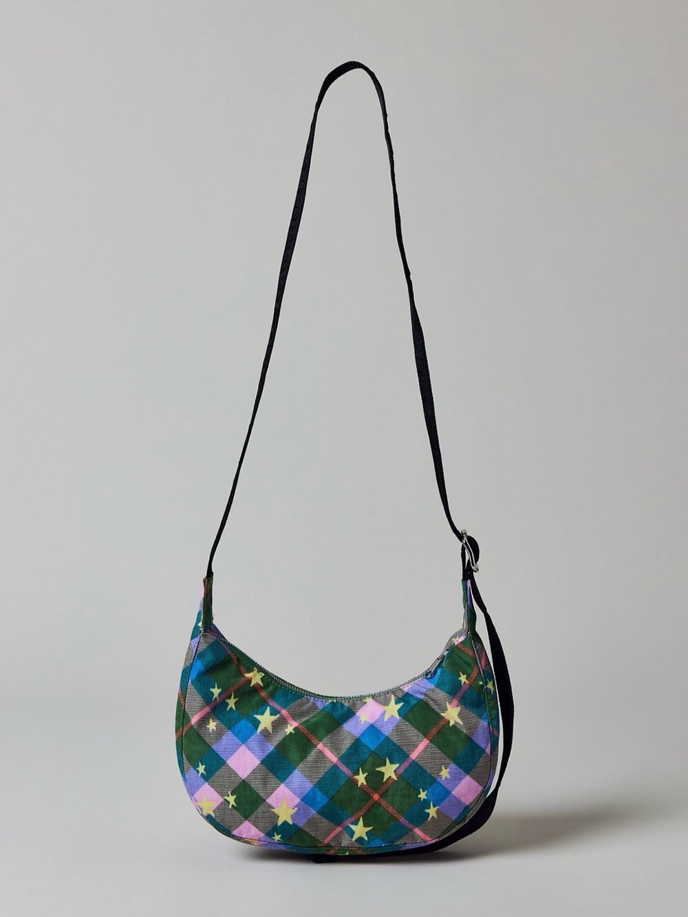 NWT - Baggu small nylon crescent bag - green star plaid